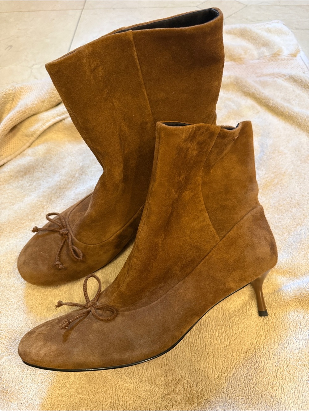 Charles & Keith Chestnut Brown Suede Mid-Kitten Heel Ankle Boots